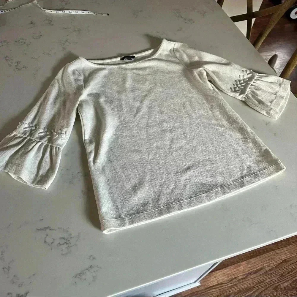 Banana Republic Off White Peplum Sleeve Embellished Top Size Medium Holiday- C2